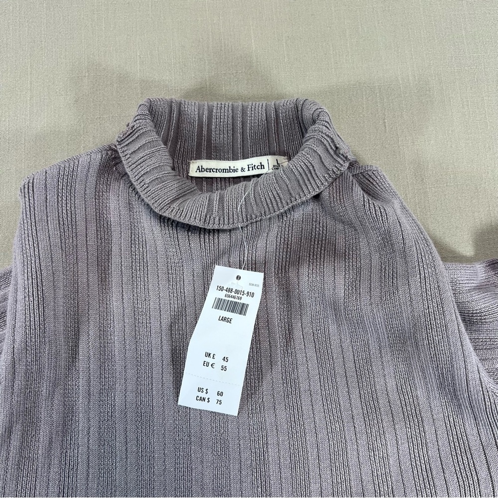 Abercrombie & Fitch Ribbed Mock Neck Sweater Large NWT Lavender Knit Long Sleeve - Picture 6 of 11